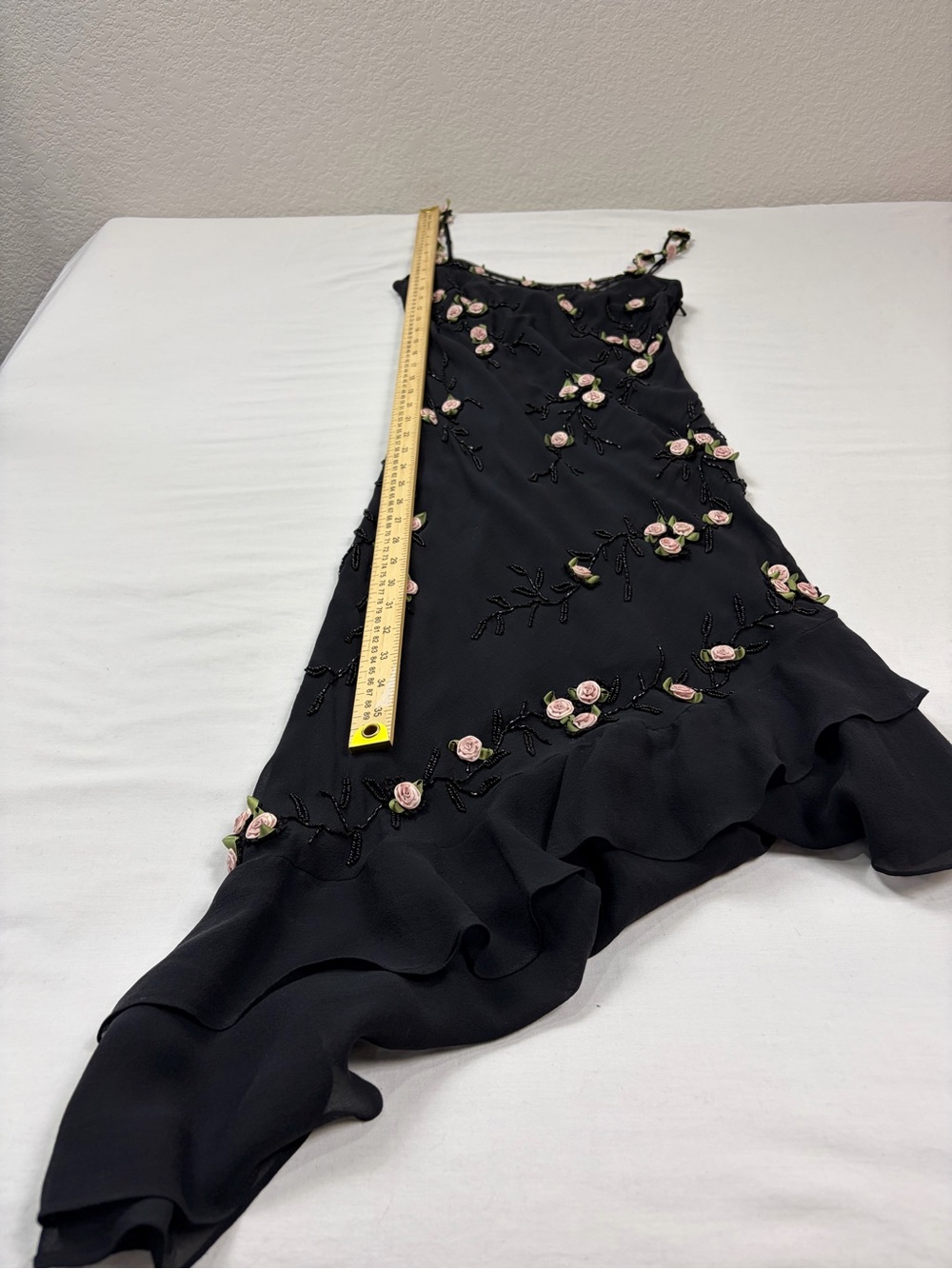 Sue Wong Vintage "Rare" Black Silk Floral Rosette Beaded Dress Size 6 Romantic - Picture 13 of 16